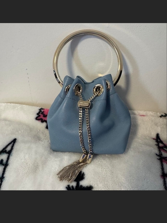 Jimmy Choo Handbags - Jimmy Choo Powder Blue Leather Mini Ring-Handle Drawstring Bag